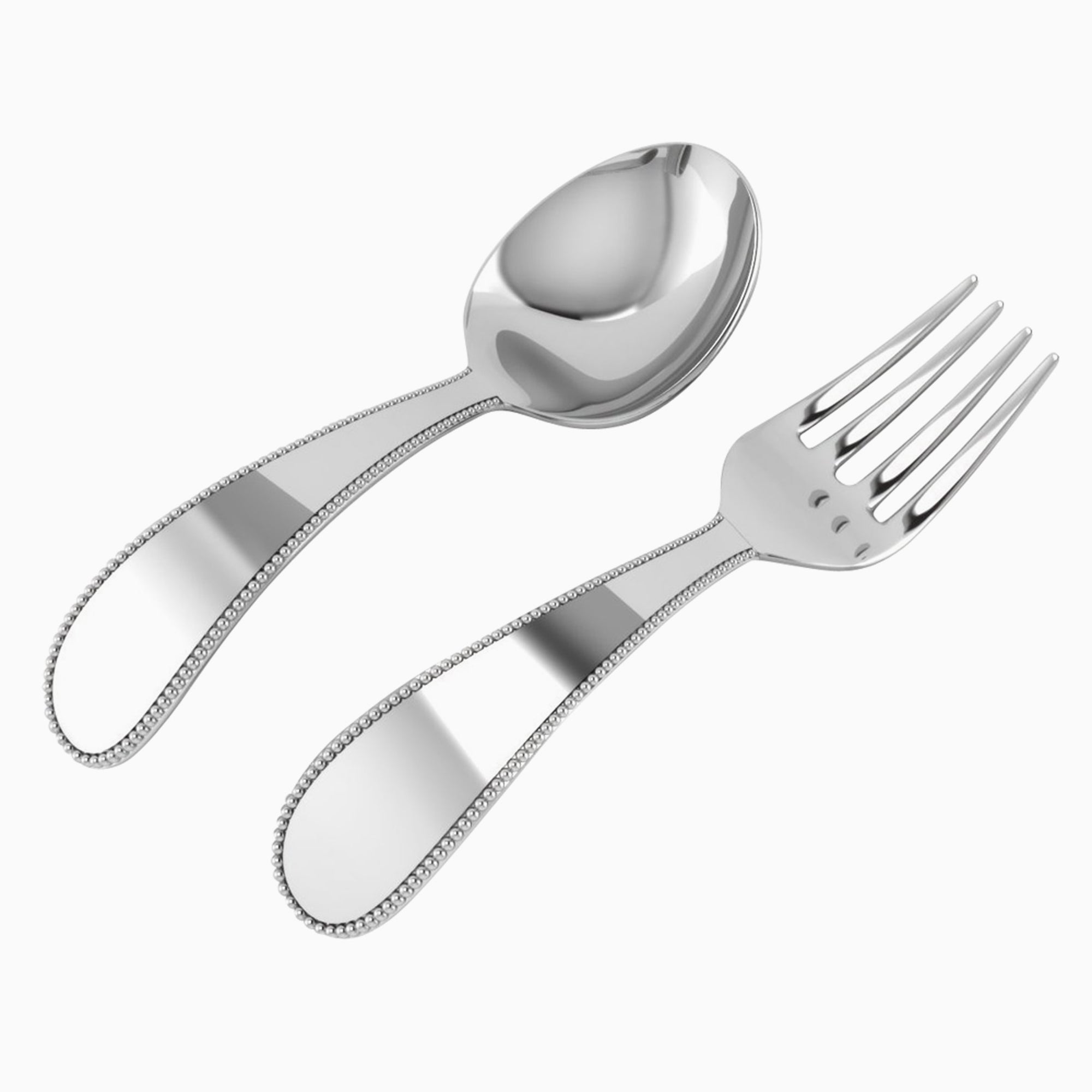 Pewter Baby Beaded Bent Fork & Spoon Set