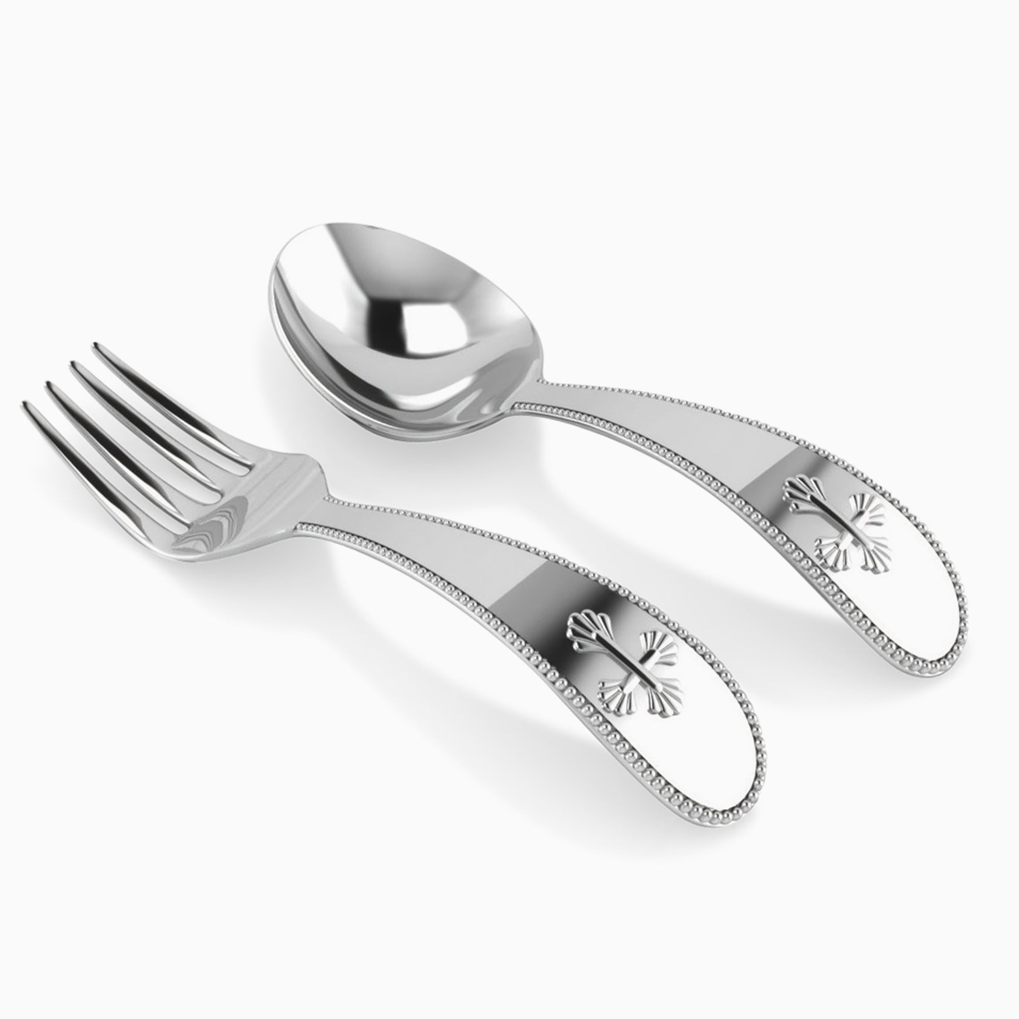 Loop fork and spoon baby set in sterling silver.