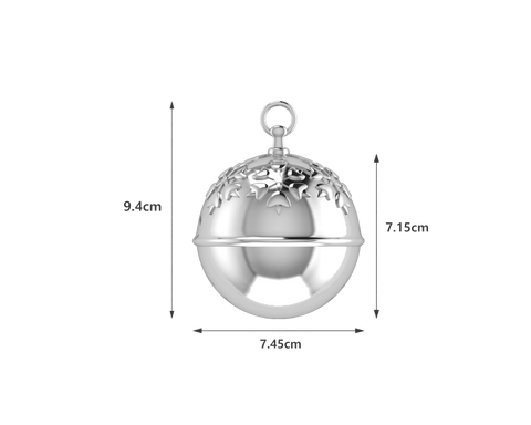 Krysaliis Silver-Plate Holly Bell Ornament Measurements