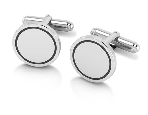 Krysaliis Sterling Engravable Enamel Framed Circle Cufflink