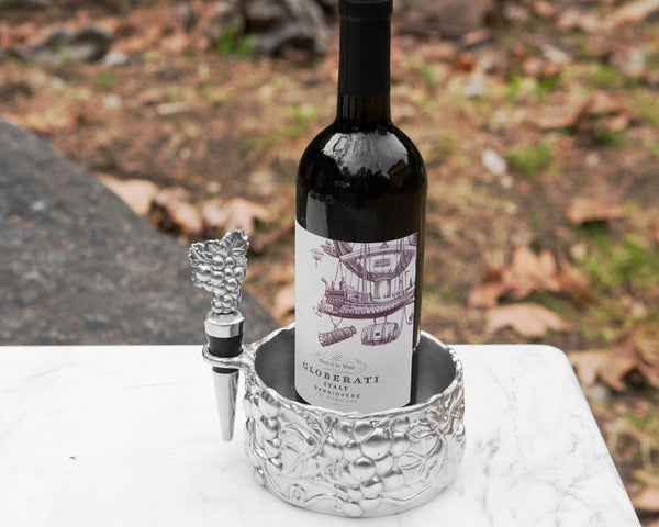 Arthur Court Grape Wine Caddy and Stopper Set